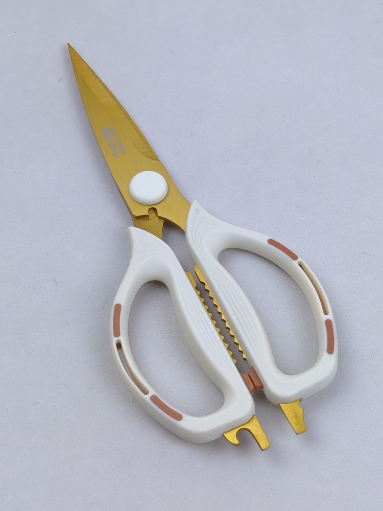 Multi-Function KITCHEN SCISSORS/SHEARS, Heavy Duty, JUMBO Size, WHITE & GOLD