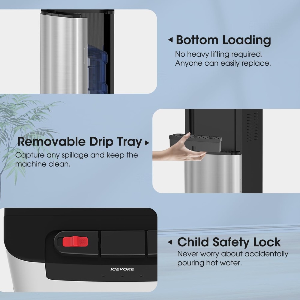 Self-Cleaning Bottom Loading Water Cooler Dispenser, 3 Temperature Settings -...