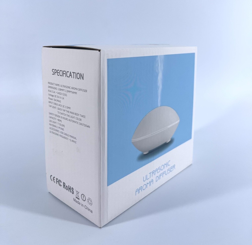 Essential Oil Diffuser Humidifier, 80ml Cute Shell Shape Aromatherapy -WHITE-