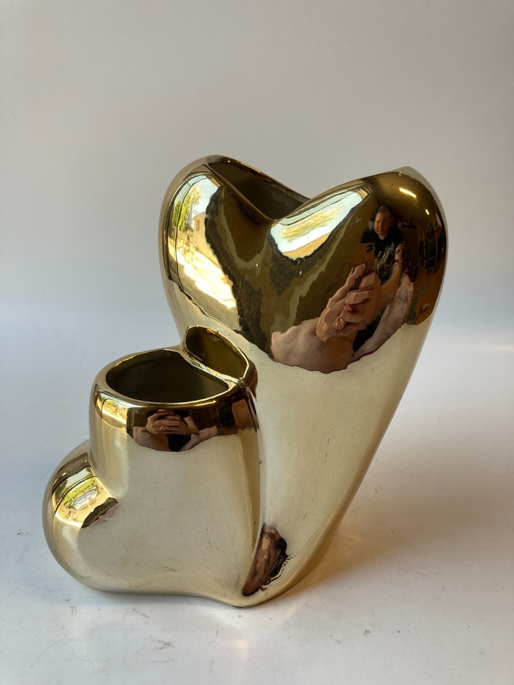 Gold Hearts Ceramic Vase 6"