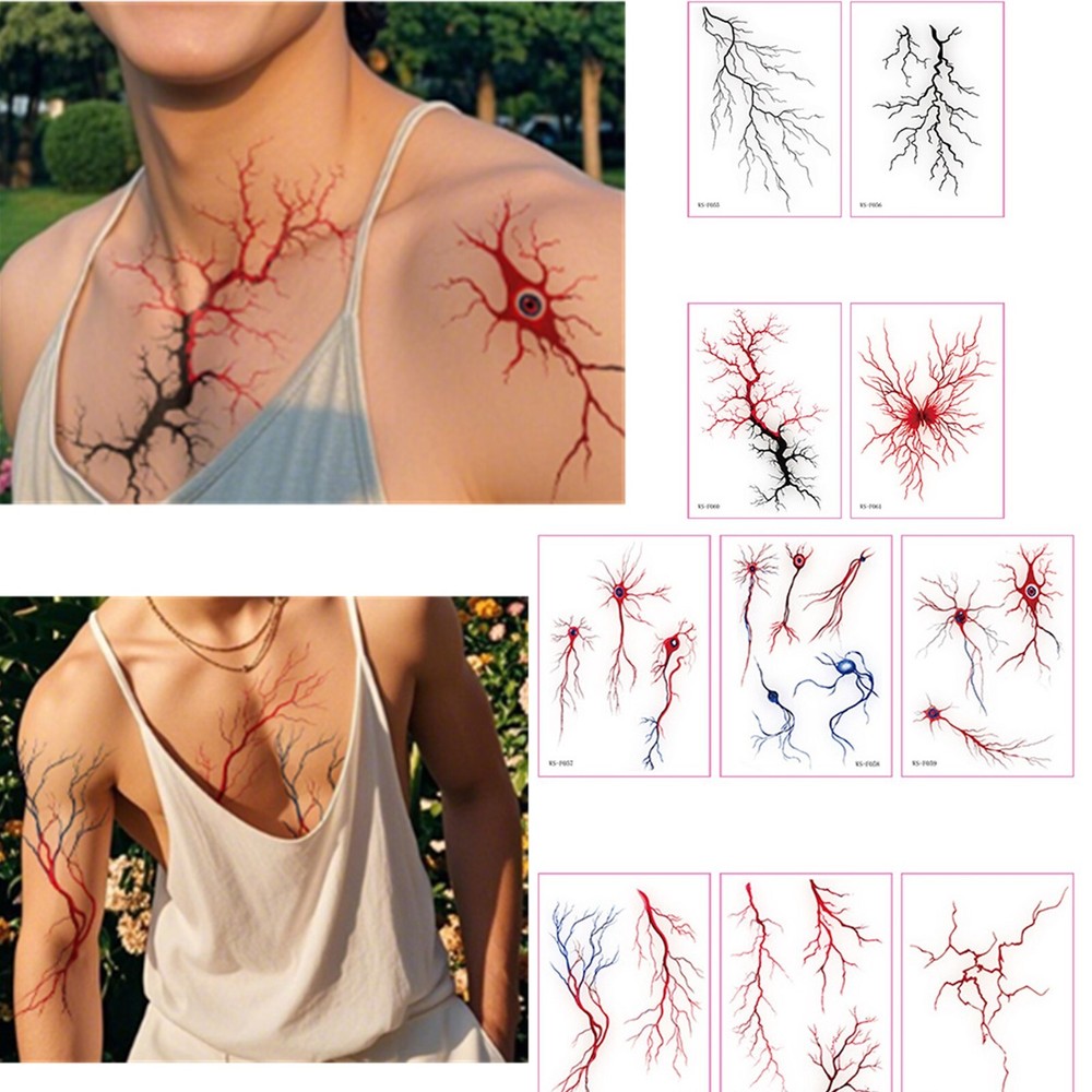 10Pcs Waterproof Realistic Simulation Vascular Cell Temporary Tattoos Stickers