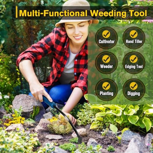 Manual Weed Puller Tool with Plastic Head, Lightweight Hand Weeder & Blue