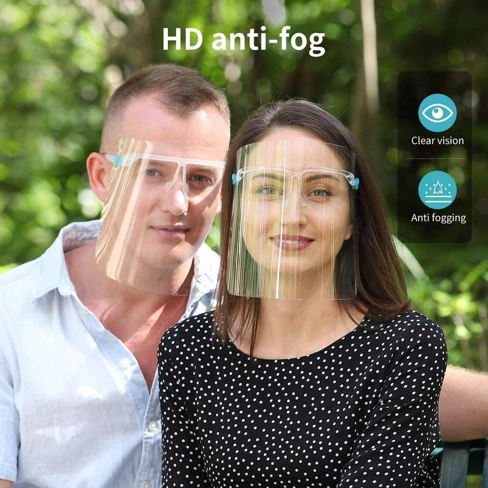 10 Pack Safety Protective Reusable Face Shield with Glasses Fram Visor, Unisex.