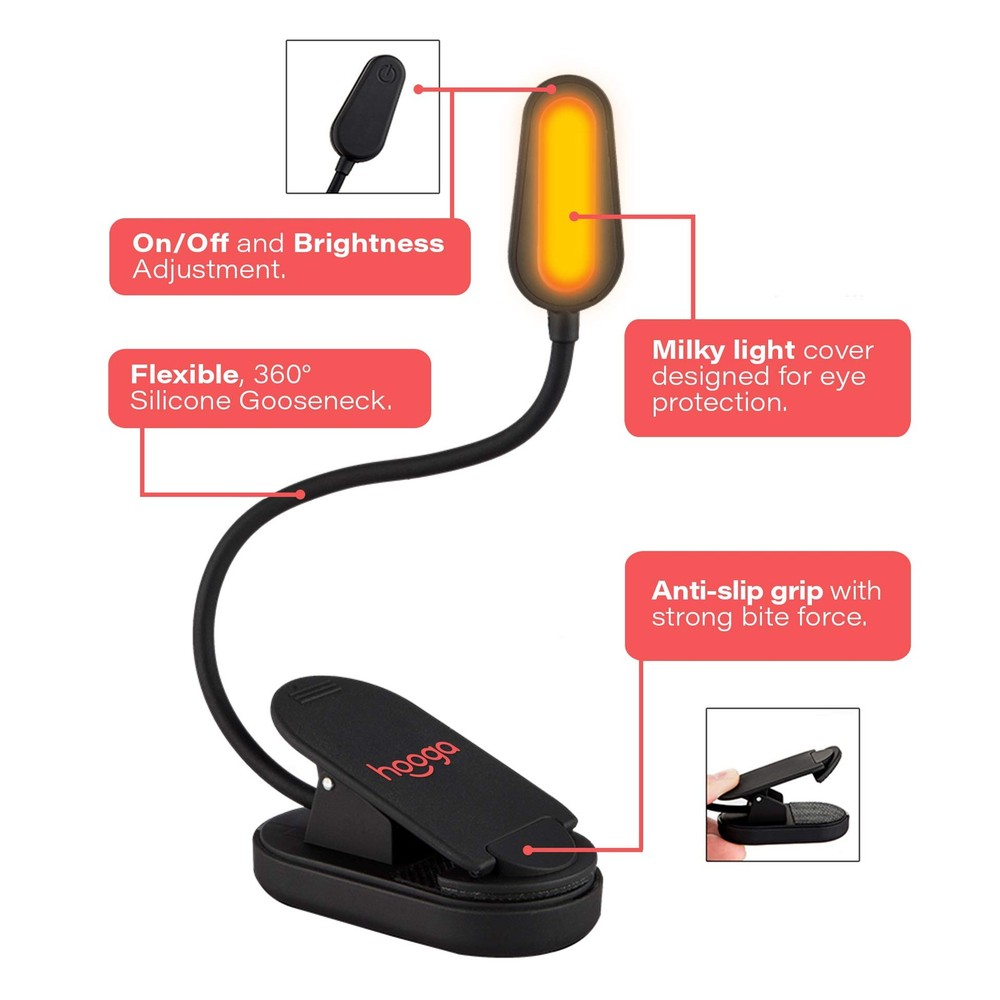 Amber Book Light Rechargeable Clipon Blue Light Blocking Led Reading Light 1600k