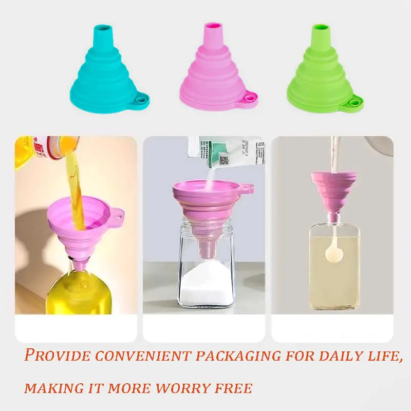 Portable 2pcs Silicone Funnels Collapsible Design Space Saver Kitchen Essentials