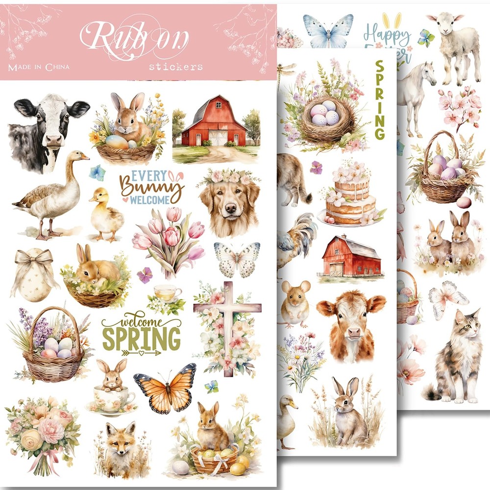 Spring Easter Crafts Rub On Transfers Sticker Larger 3 sheets, Multicolor