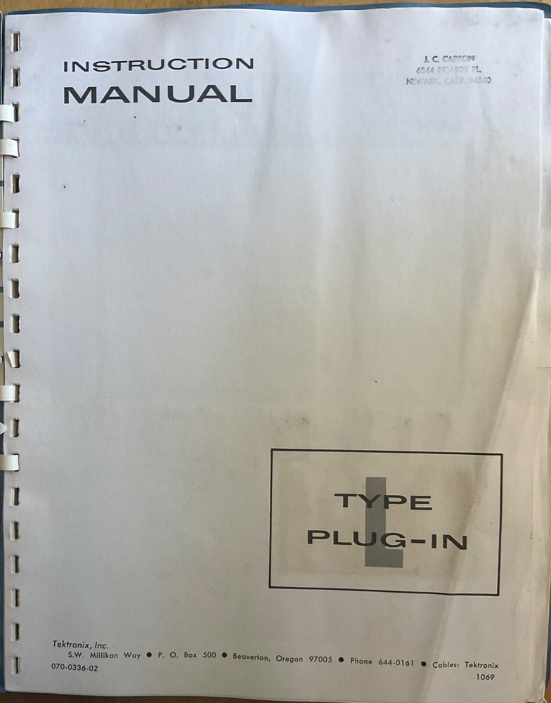 Tektronix Type L Plug-In Preamplifier Instruction Manual