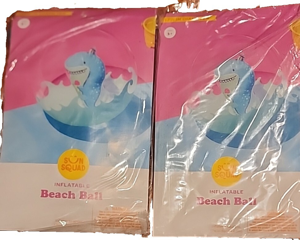 Two (2) Sun Squad ~ Inflatable ~ Transparent ~ 17.5" Beach Balls ~ SHARK Theme