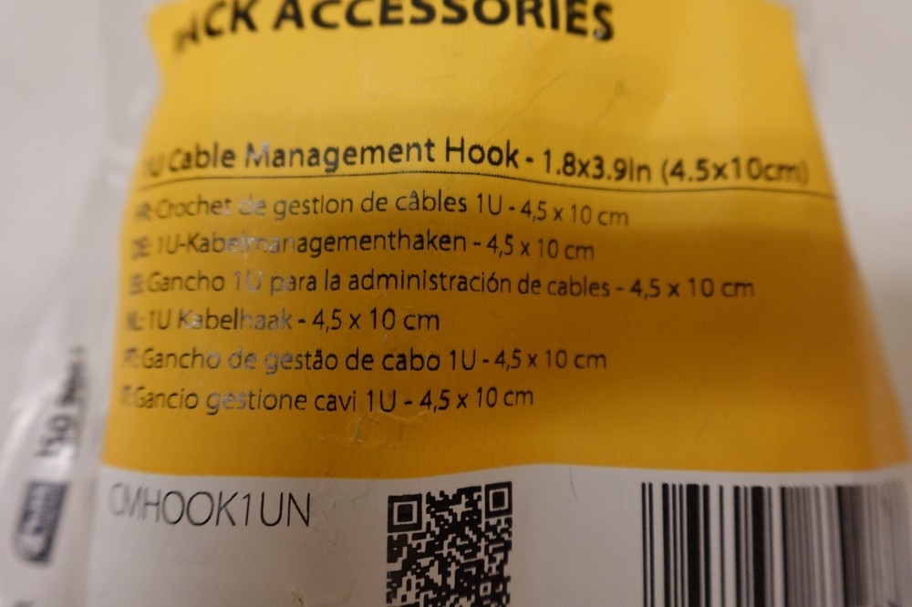 Startech - CMHOOK1UN 1U Vertical 1.8 X 3.9In Server Rack Cable Management Hook
