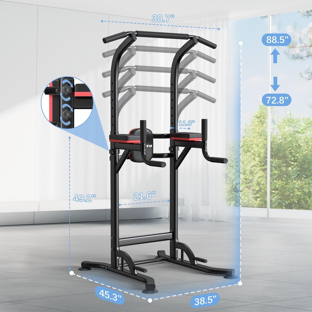 Pull Up Bar Power Tower Dip Bar Pull Up Stand Dip Station Multi-Function Work...