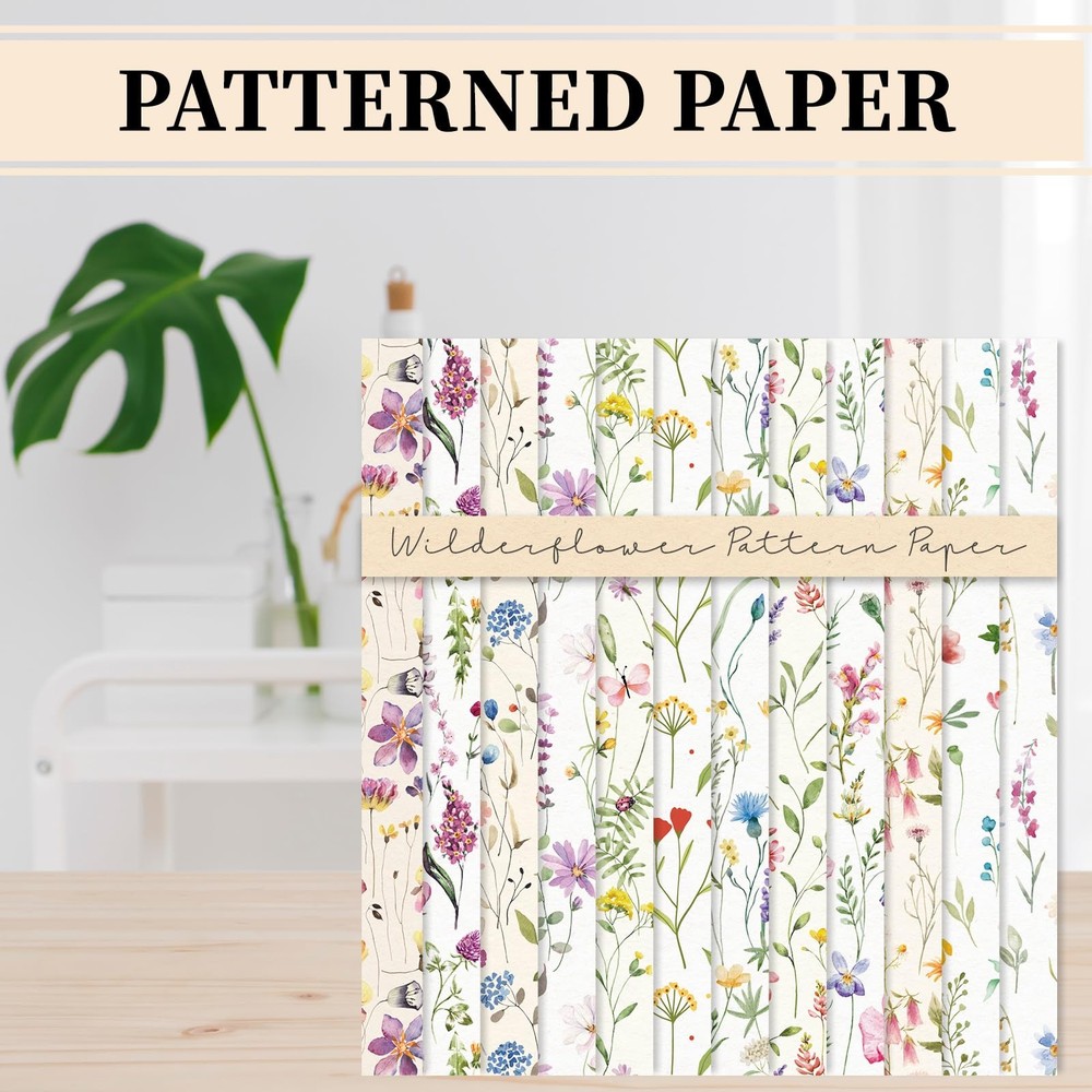 24 Sheets Wildflower Pattern Paper Spring Scrapbook Specialty Paper Watercolo...