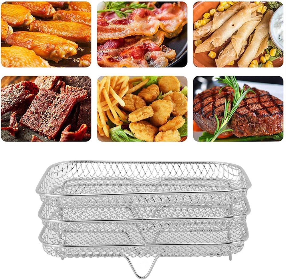 3 Layer Rectangle Fryer Rack Roasting Rack Fryer Cooling Tray Stackable Dehyd...