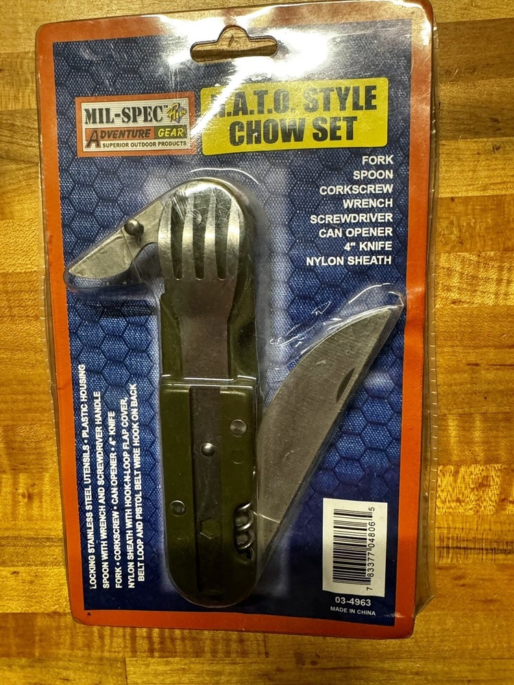 Emergency Chow Set Camping Utensils Pocket Fork / Spoon / Knife, Cork Screw