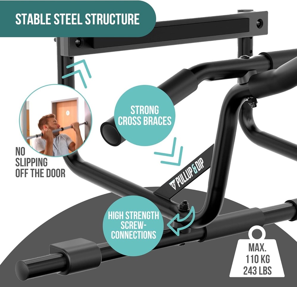 PULLUP & DIP Pull-Up Bar for Door Frames for Hanging without Screws and No Slipp