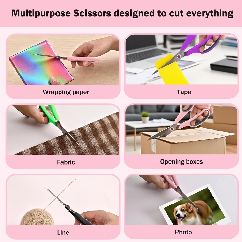 6 Pack All Purpose Scissors 8 Inch Bulk Sharp Shears Office School Sewing
