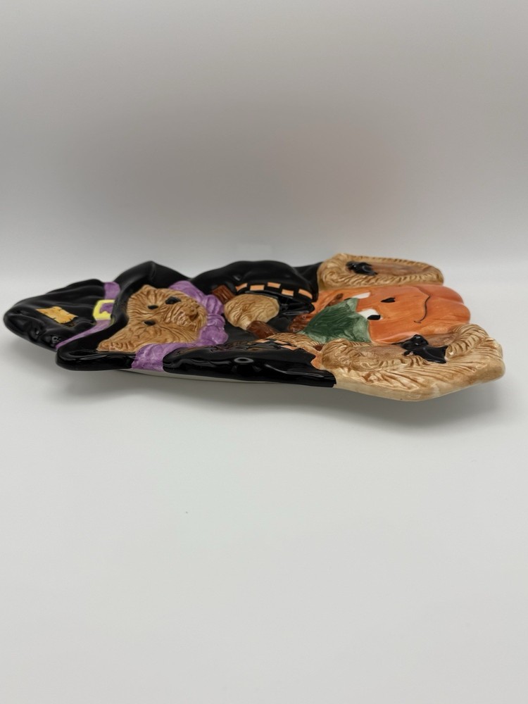 Whimsical Fall / Halloween Bear Witch Pumpkin Ceramic Serving Plate