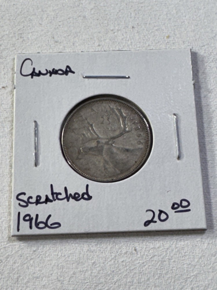 1966 Canada 25 Cents Silver Coin Scratched