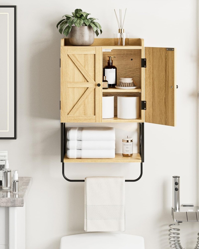 Rustic Wall-Mounted Bathroom Cabinet with Adjustable Shelves for Smart Storage