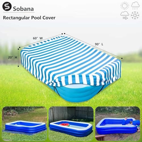 Rectangular Pool Cover,Waterproof Cover for 90" L x 60" W Inflatable Pool, 7'