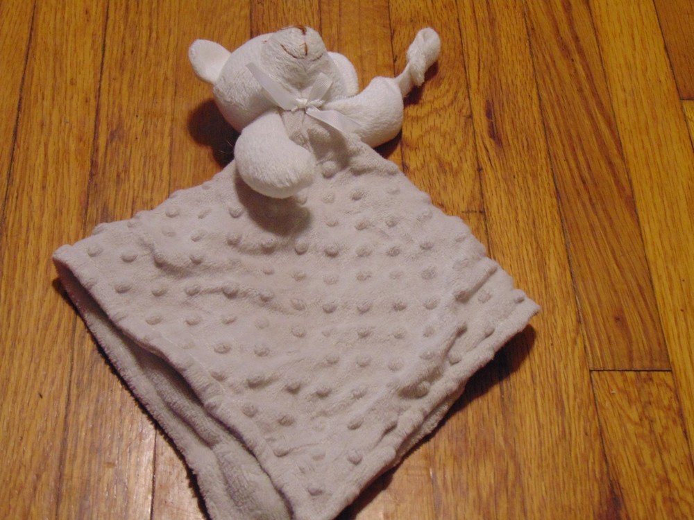 Blankets & Beyond White Bear Gray Minky Bumpy Dot Security Blanket Paci Holder