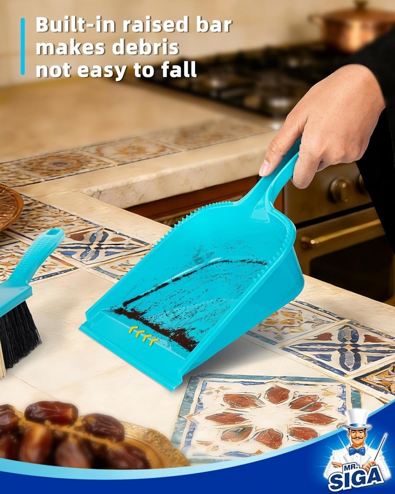 Twin Pack Dustpan with Brush, Blue & Grey