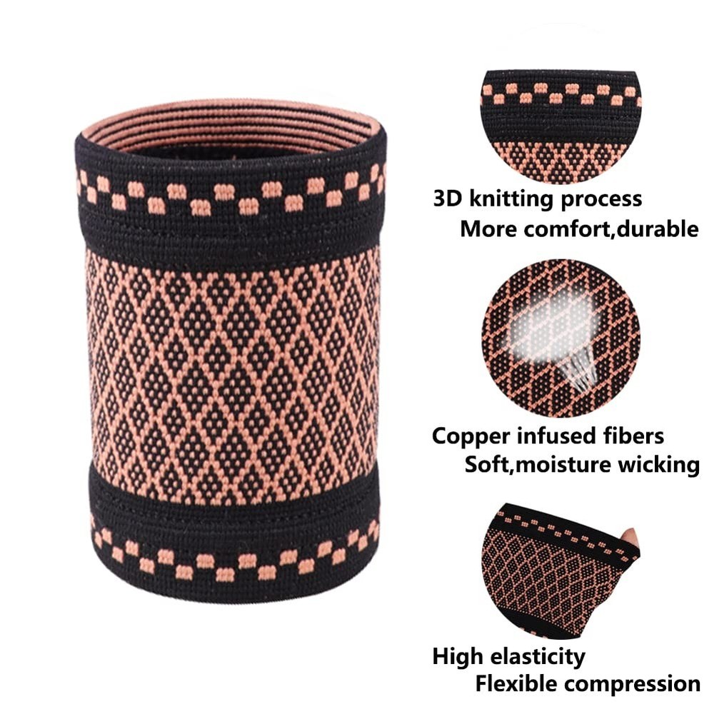 Copper Wrist Compression Brace (2Pcs), Elastic Support Sleeve Medium