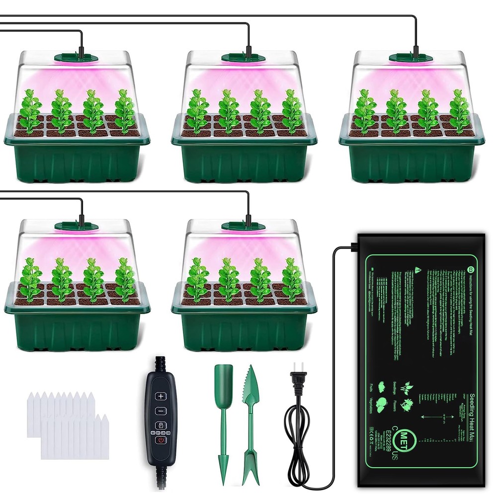 Seed Starter Tray with Grow Light, 5 Pack Seed Starter Kit with Heat Mat, See...