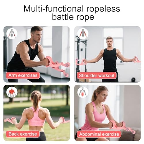 Ropeless Battle Ropes, No Anchor Needed, Silent Operation, Space-Saving & Pink