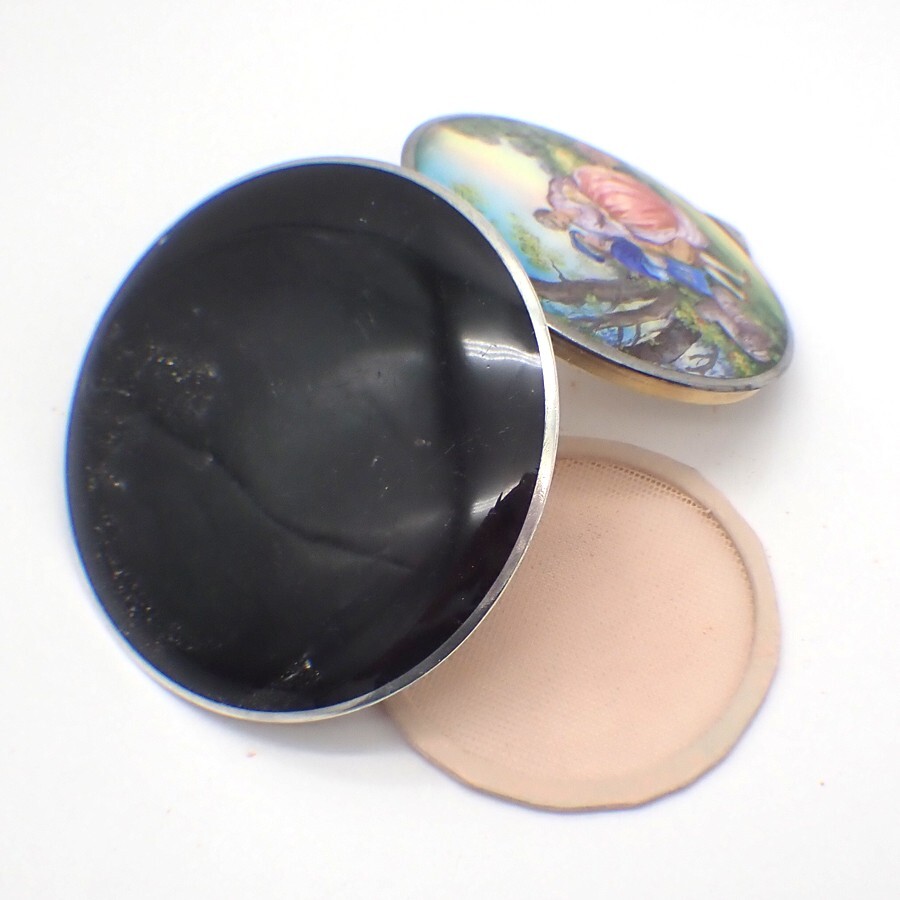 Compact Enamel Painted Courting Scene Sterling Silver Austria