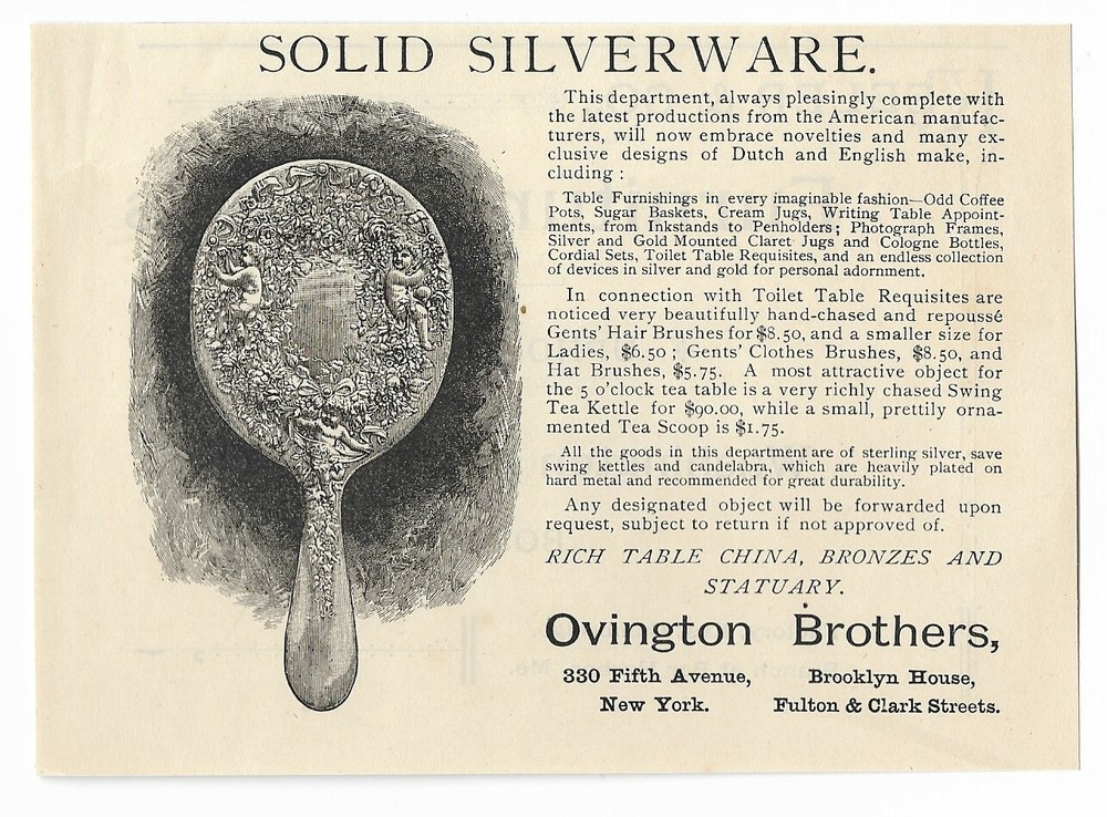 Antique 1800's Solid Silverware - Ovington Brothers - Hand Mirror - 1890 Art AD