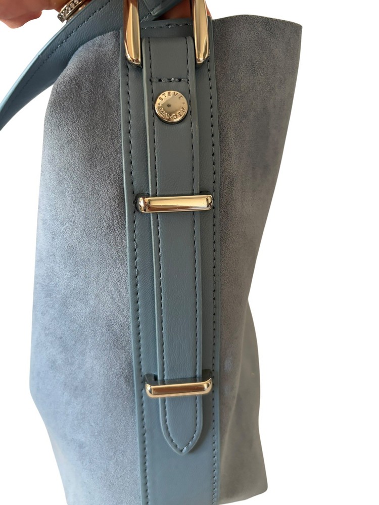 STEVE MADDEN SOFT BLUE SUEDE SHOULDER BAG WITH SILVER TONED HARDWARE