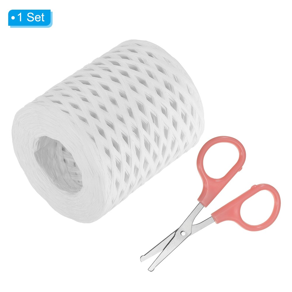 Raffia Ribbon, Natural Raffia String with Scissor, White, 218 Yards
