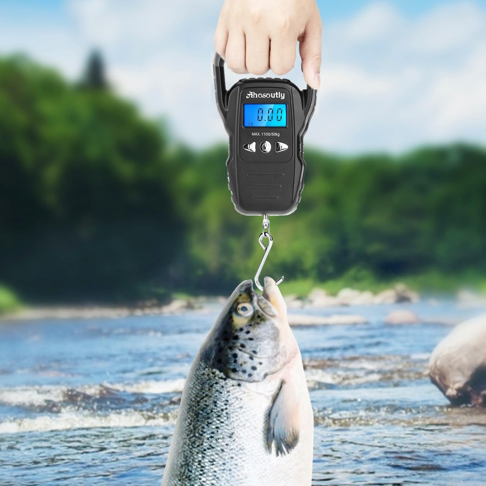 Fish Scale,110lb/50kg Large Handle,Large Backlit LCD Display,Digital Black