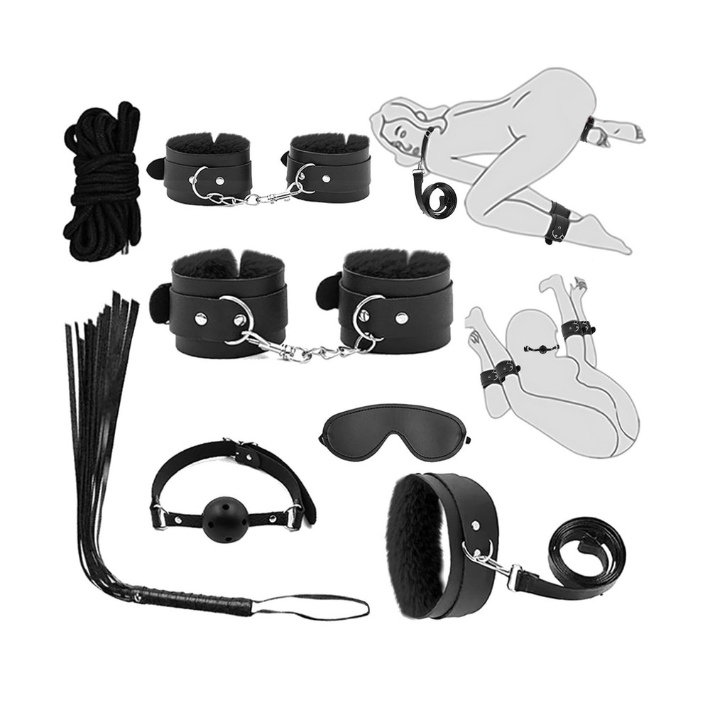 7-Pcs BDSM Kit for Beginners, Black Bondage Set for Couples with Adjustable W...