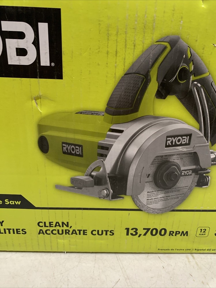 Ryobi 4 in. Tile Saw Handheld Powerful Motor Lock On Trigger Control Long Cuts