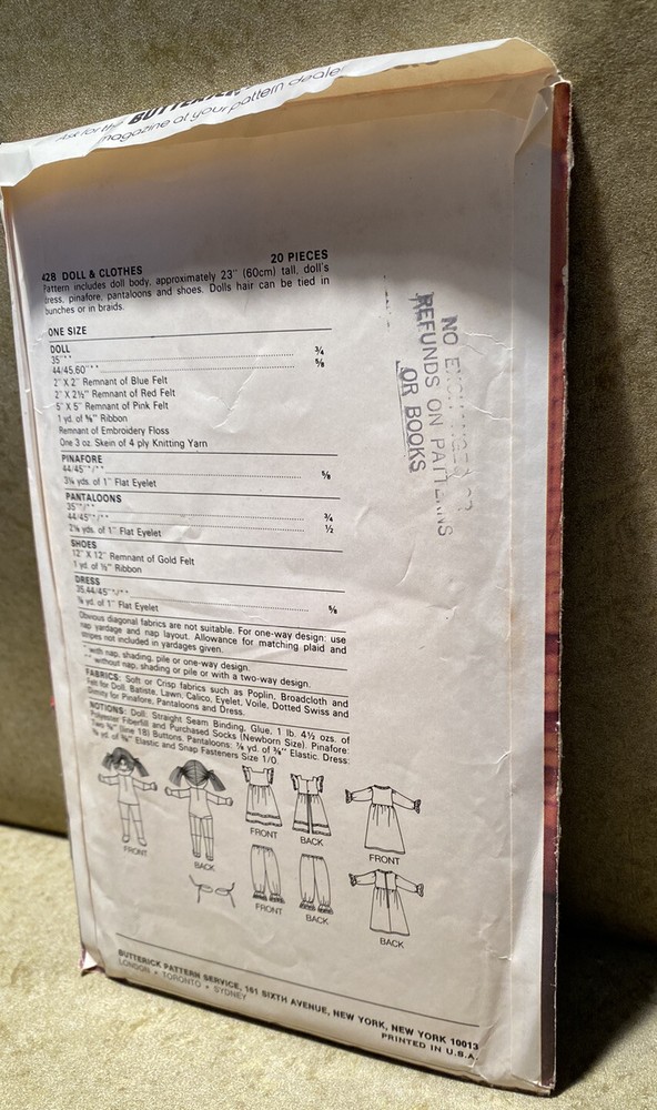 Butterick Doll & Clothes Pattern #428