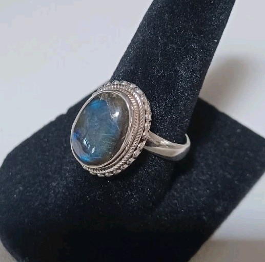 Indian Sterling Silver Labradorite Ring SZ 7 Adjustable