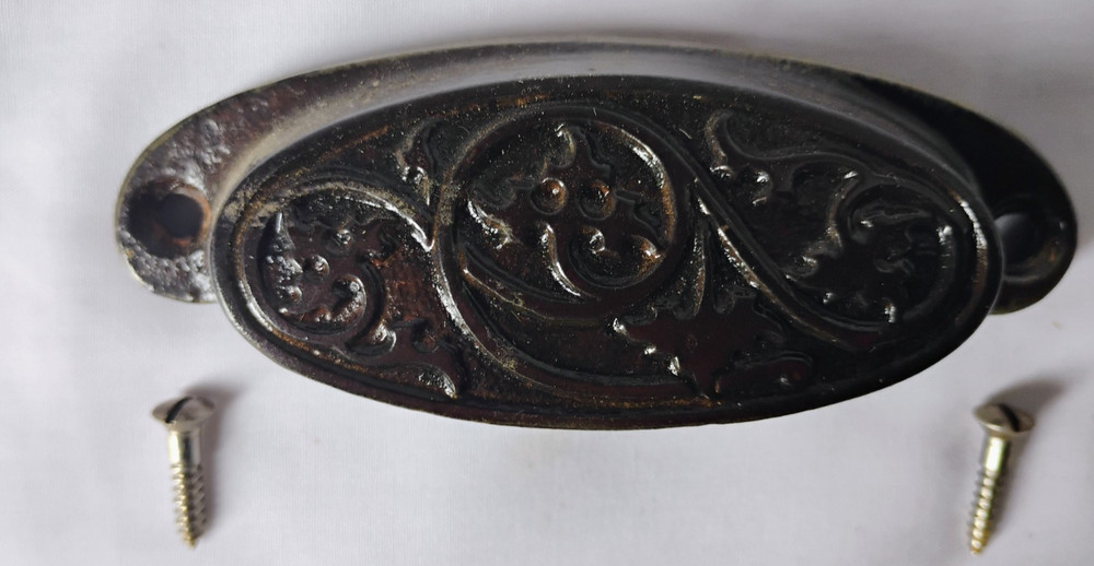 Single Ornate Cast Iron Bin Drawer Pull Window Sash Pull Dated Dec. 23,1873