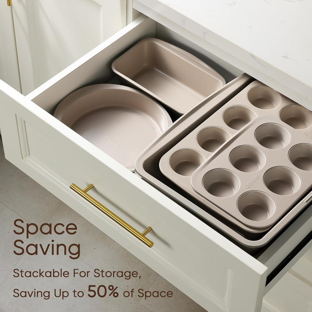 7-Piece Nonstick Stackable Baking Pans Set - Bakeware Sets Including Cookie Shee