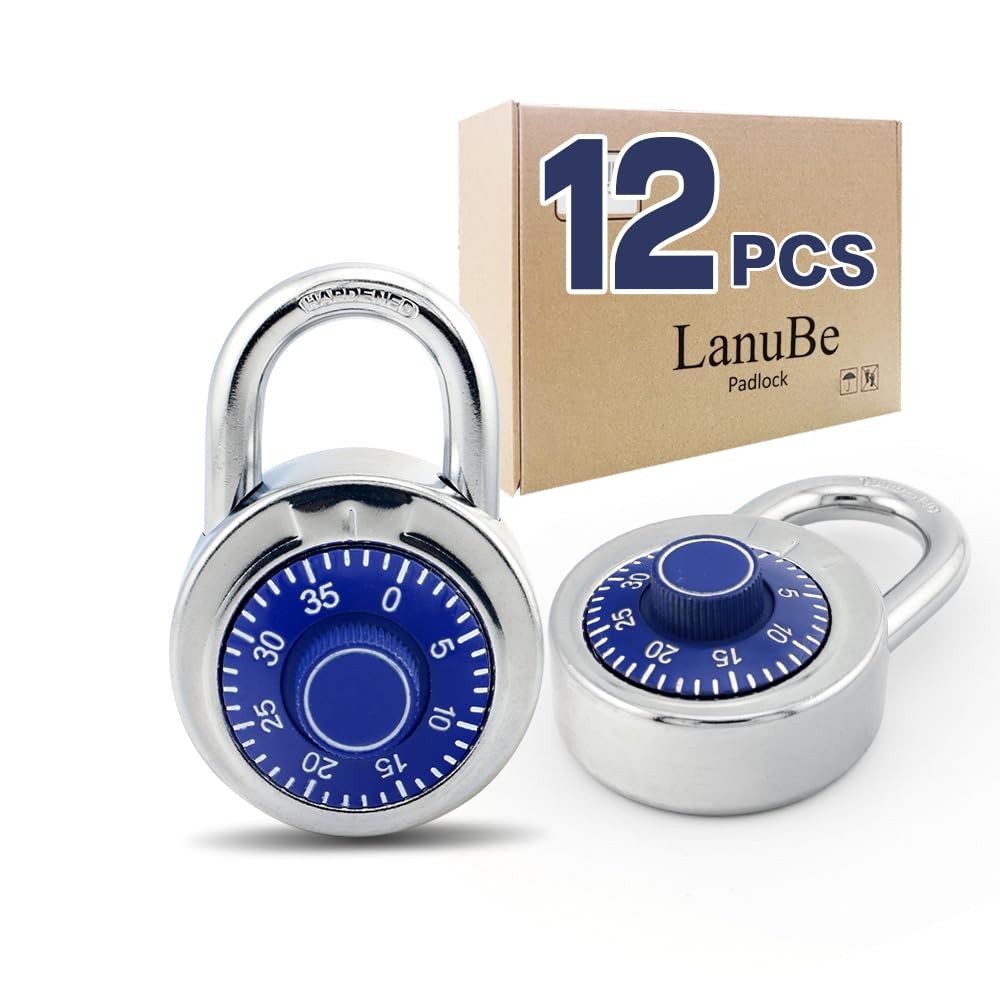 LanuBe 2" Standard Dial Combination Lock, Gym School Locker, 12-Pack