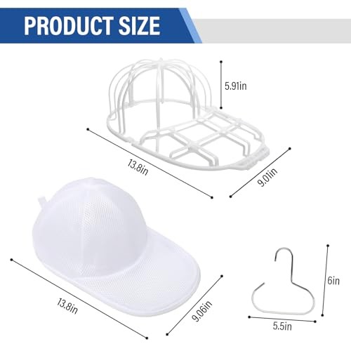 2 Pack Baseball hat Washer for Washing Machine - 2 Pack Hat Rack Hooks, White