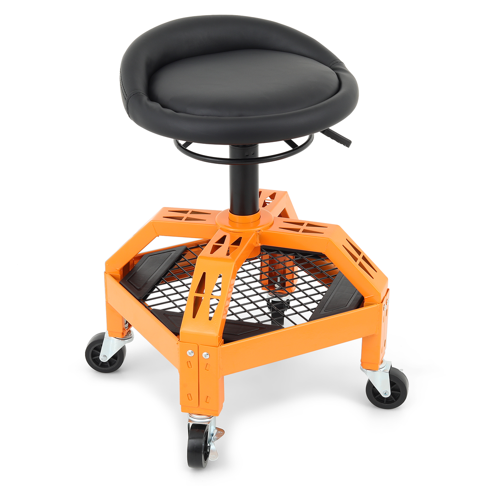 Rolling Garage Workshop Stool Adjustable Height Padded Creeper Seat w/Tool Tray