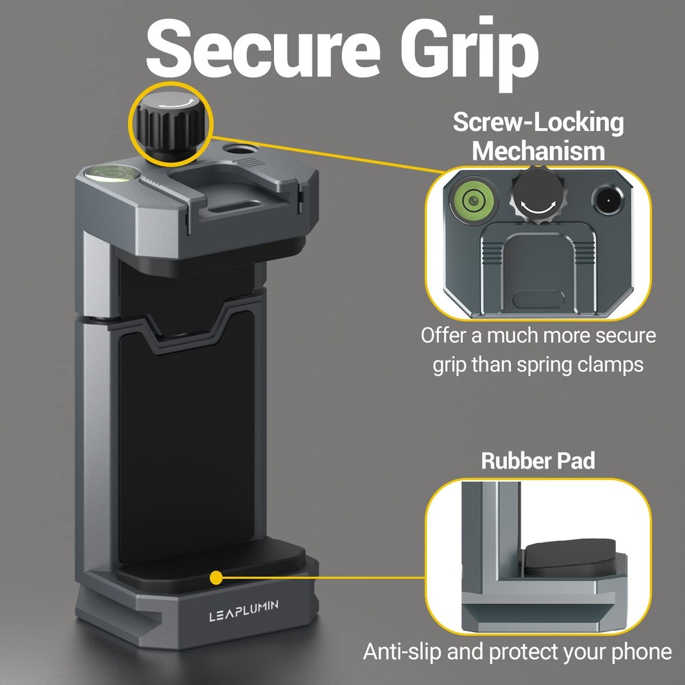 Leaplumin Aluminum Phone Mount for Tripod, Adjustable Tripod Black