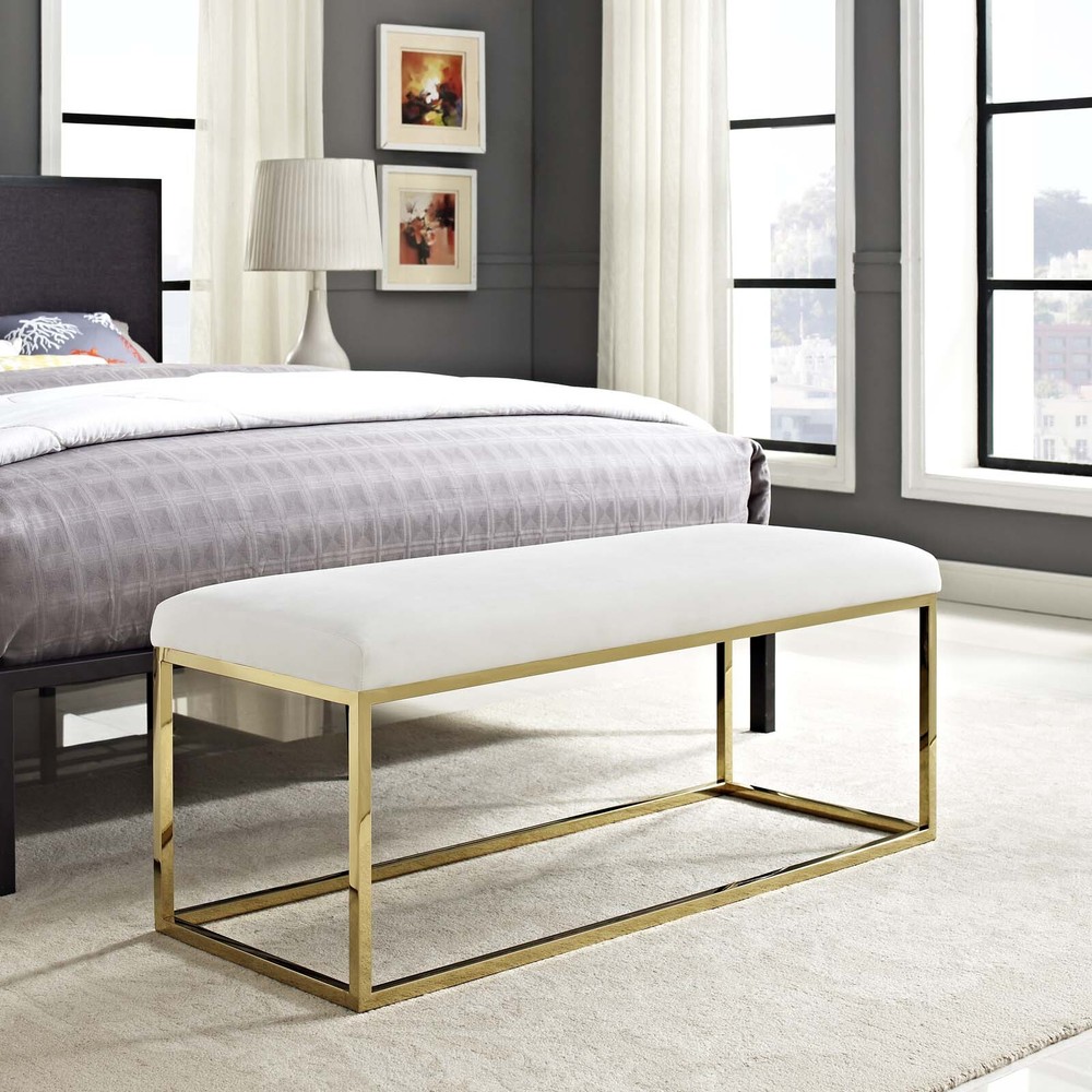 Modway Anticipate Fabric Bench in Gold Ivory