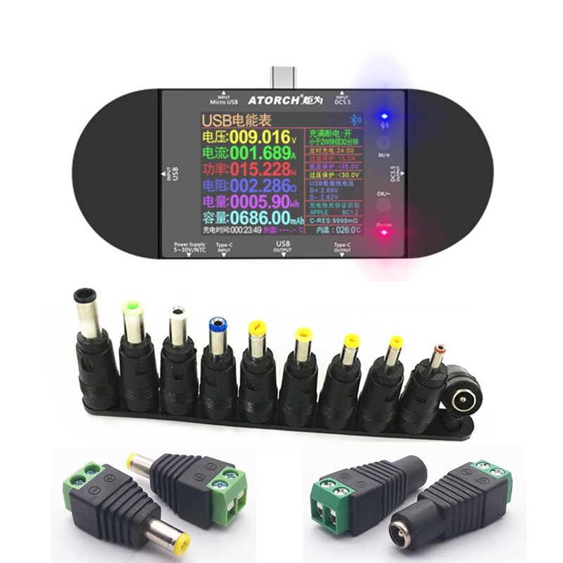 ATORCH UD24 USB Voltmeter Voltage Current Meter DC Digital Tester 12 DC Adapters
