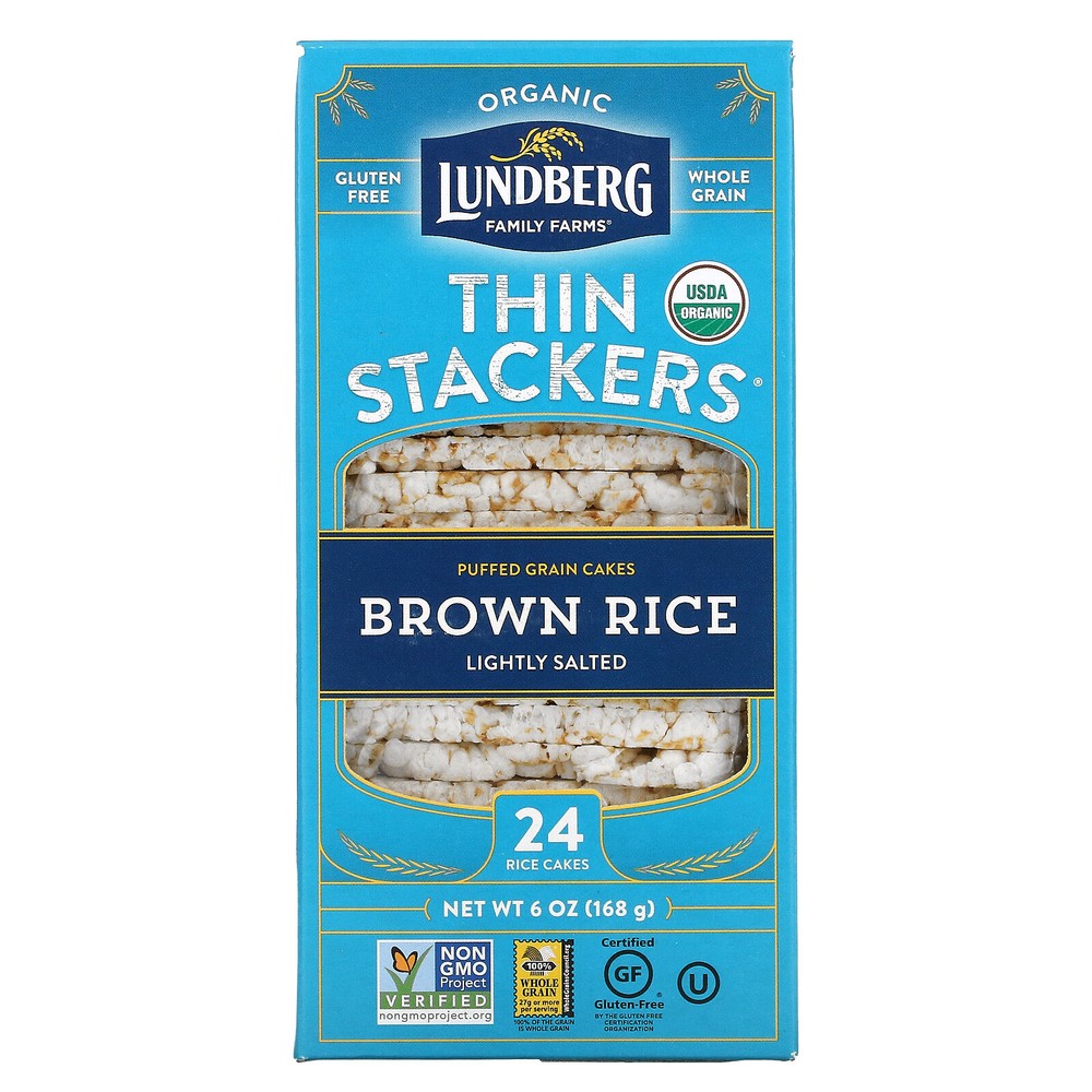 Organic Thin Stackers, Puffed Grain Cakes, Brown Rice, Lightly Salted, 24 Rice
