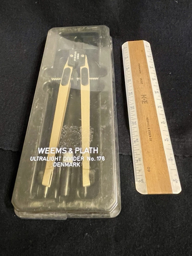 Weems & Plath ultralight geometry drafting compass #176 straightedge Denmark