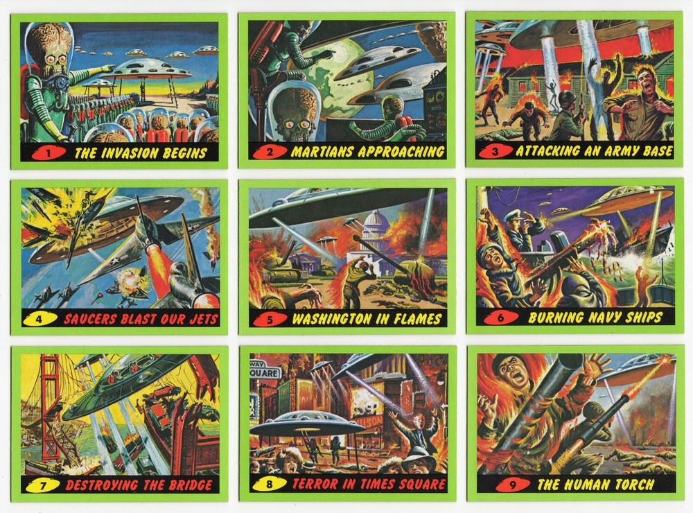 2012 TOPPS MARS ATTACKS HERITAGE 1962 Re-Issued 55 Card Green Parallel Base Set
