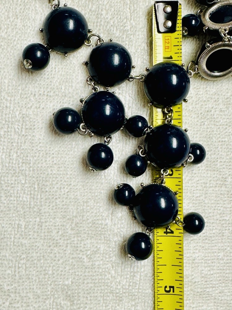 Navy Blue Round Cabochon Dangle Bib Necklace n0143