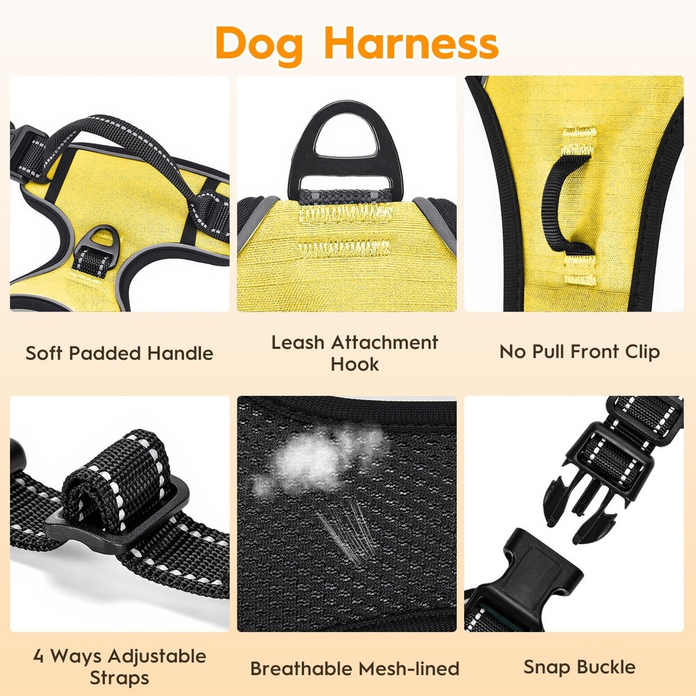 No Pull Dog Harness, No Chock Reflective Adjustable Soft Padded Pet Vest with...